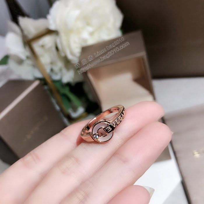 Bvlgari飾品 寶格麗鑲鑽圓形貝殼戒指 diva系列 925純銀瑰金單戒  zgbq3234